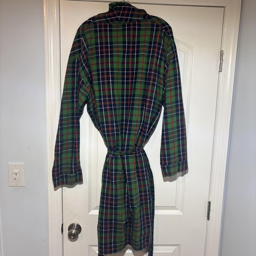 Vintage LL Bean Mens Large Plaid Flannel Belted Robe Pocket & Pants Combo Read - Picture 4 of 7